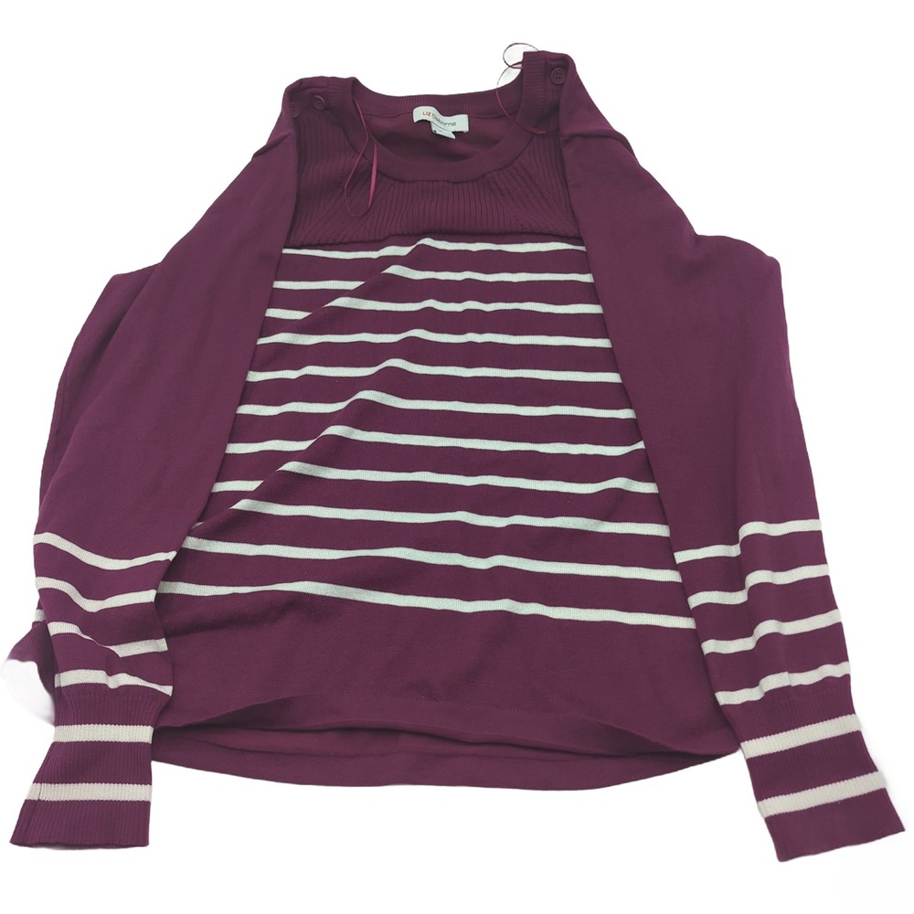 Liz Claiborne Womens XL Berry Purple White Striped Crewneck Sweater NWT